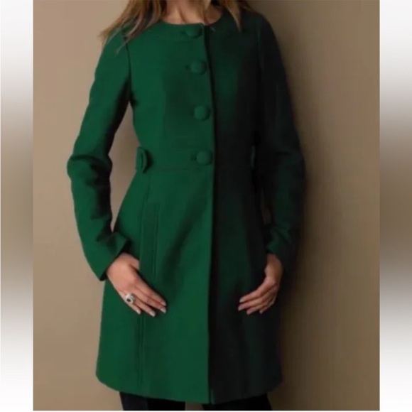 Banana Republic Women's Long Wool Blend Coat Green Collarless | S - Picture 1 of 9